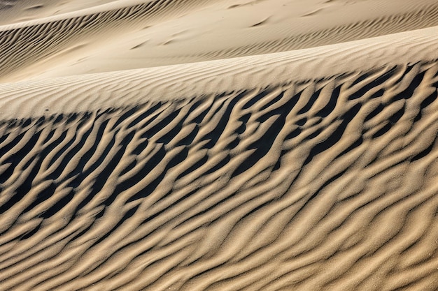 Closeup of dunes with the patterns and textures visible created with generative ai