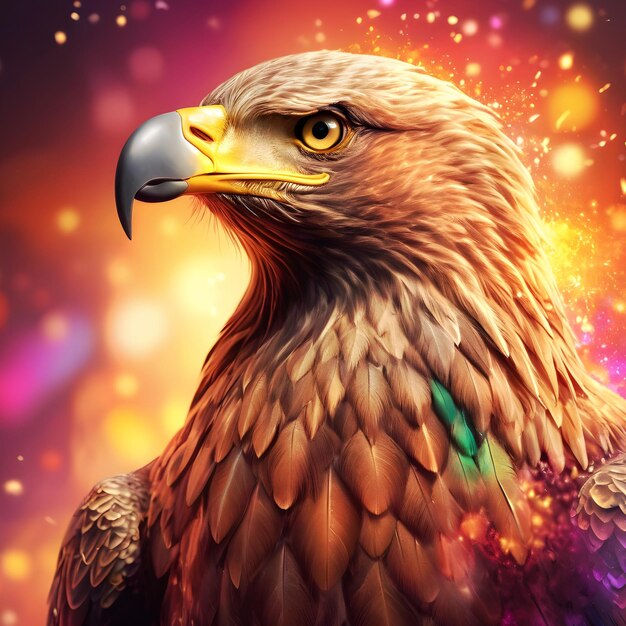 closeup of eagle on fantasy colorful background