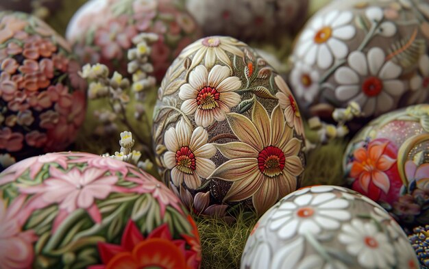 CloseUp of Easter Eggs with Stunningly Detailed Flower