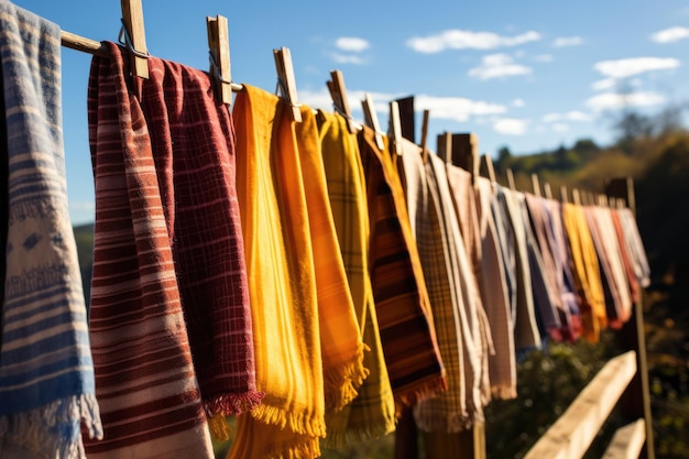 Closeup of ecofriendly fabric drying in sun