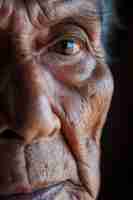 Photo closeup of an elderly mans face strictly human skin with wrinkles macro photography