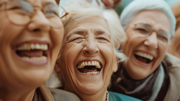 Photo closeup of elderly women laughing joyfully together
