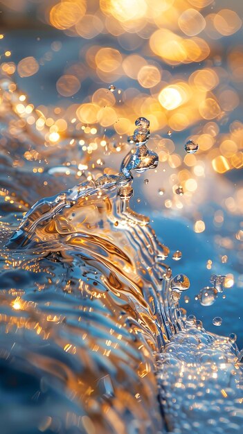 Closeup of electric blue liquid bubble splash with blurred background