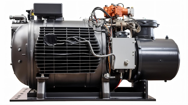 Foto primo piano del motore elettrico e dell'unità testa del bruciatore del ventilatore