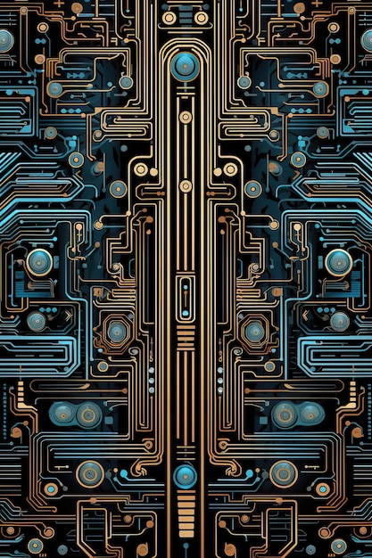 Foto closeup electronic circuit board linee beige e blu chiaro