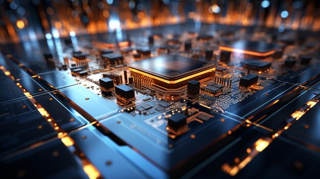 Closeup of electronic circuit board with processor