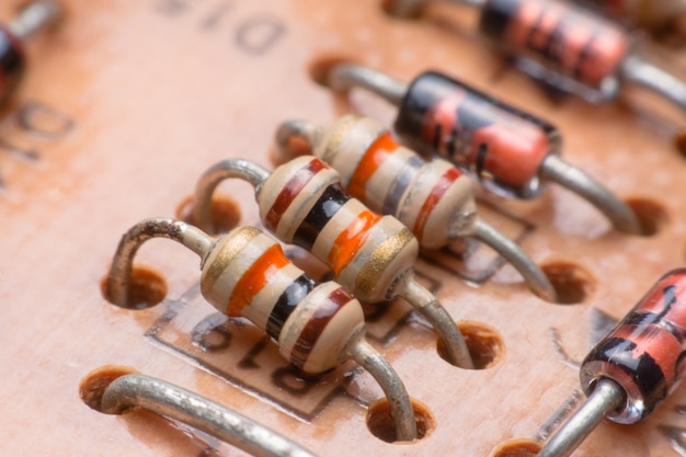 Closeup electronic hardware .Resistor on the circuit board