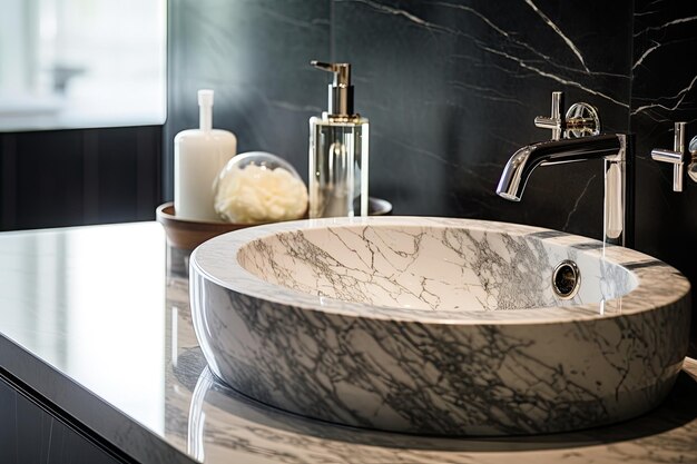 Closeup of an elegant light marble sink