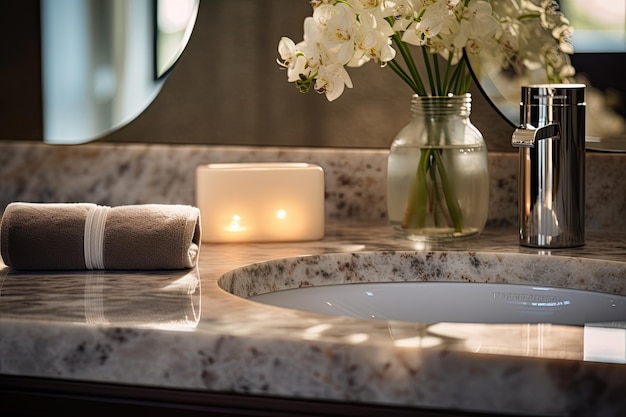 Closeup of an elegant light marble sink