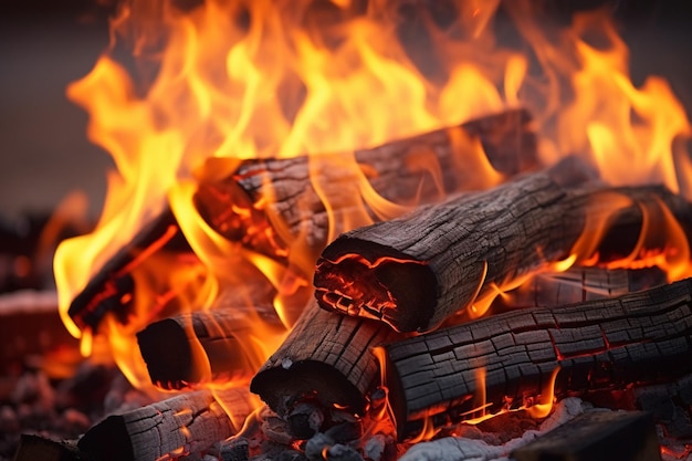 Closeup of embers glowing in a fire pit