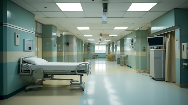 Closeup of empty hospital room with bed