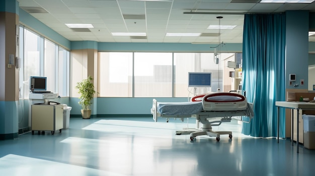 Photo closeup of empty hospital room with bed