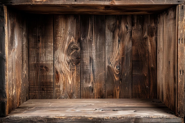 Closeup of empty wooden box