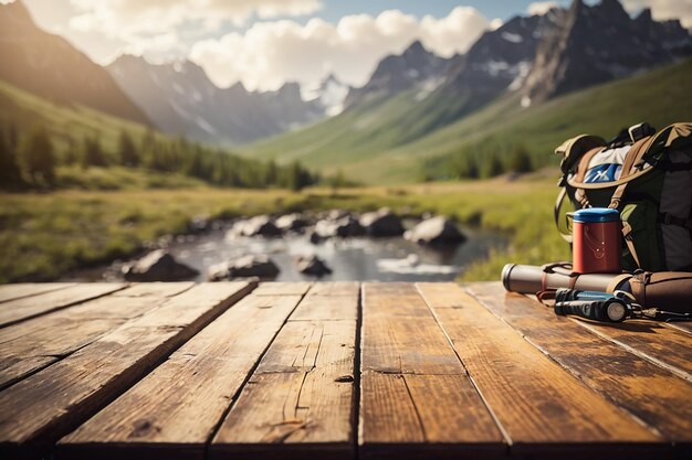 CloseUp of an Empty Wooden Table Amidst EverChanging Outdoor Escapes