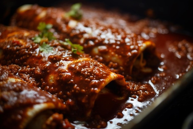 A closeup of enchiladas being baked to perfection