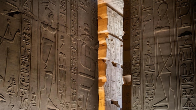 Closeup of the engravings on the walls of the luxor temple egypt