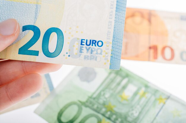 Closeup Euro Money Banknotes Euro Currency Cash Bill Concept