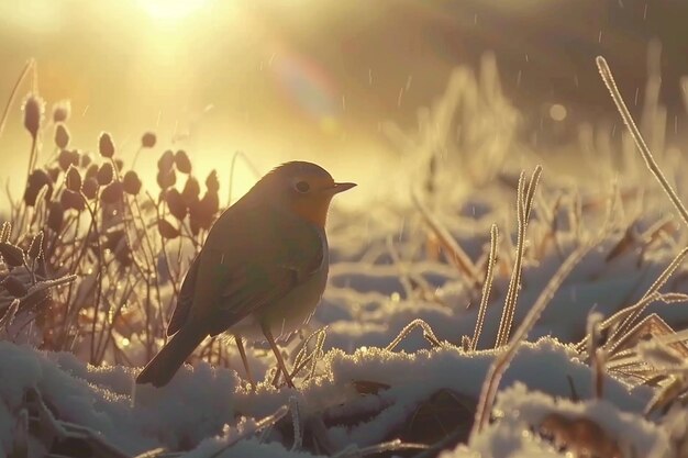 Closeup of a european robin standing on a branch under the sunlight