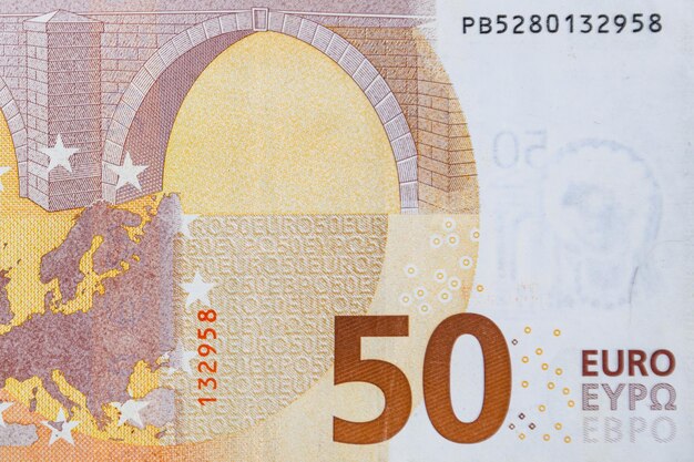 Closeup of the european union fifty euro banknote