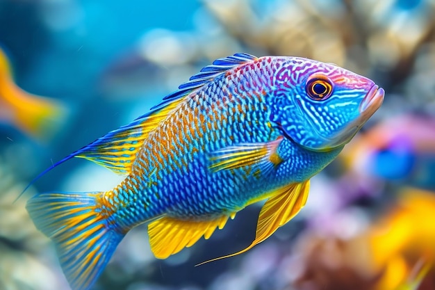 Closeup of exotic fish in the aquarium