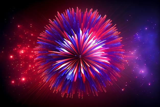 Closeup explosion of red and blue fireworks Generative AI