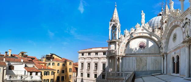 Closeup on the exterior saint marks basilica in venice italy panoramic banner image