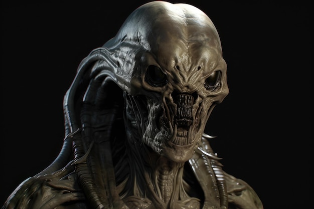 Closeup of an extraterrestrial creature on a dark background