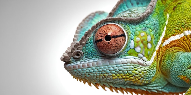 Photo closeup of the eye of a chameleon on a black background