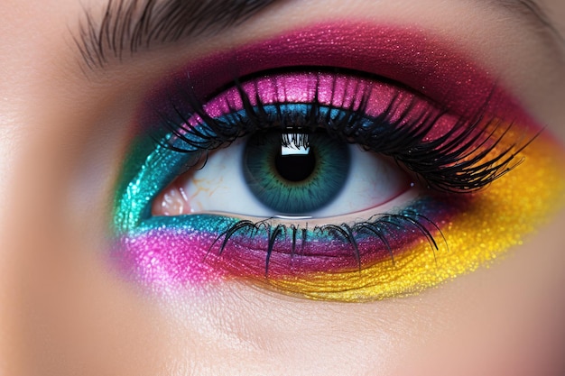 Premium AI Image | closeup of the eye with bright makeup ai generative