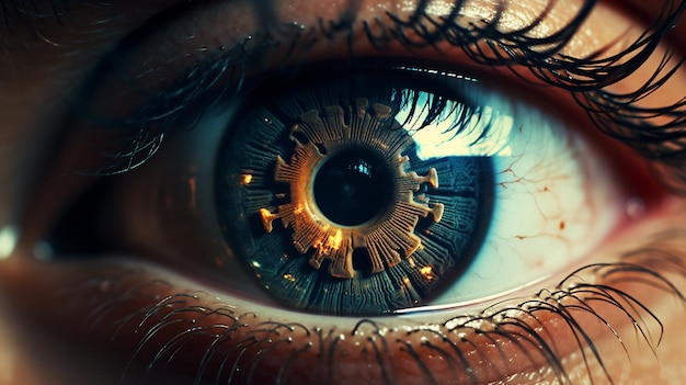 A closeup of an eye with a reflection in it