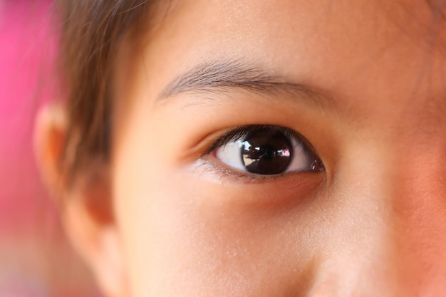 Closeup to the eyes of Asian girl of Thai children