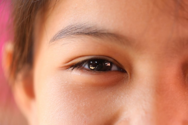 Closeup to the eyes of asian girl of thai children