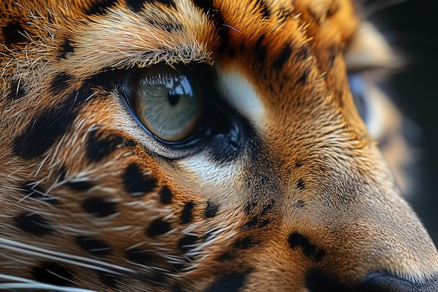 Photo closeup of the eyes and face of a leopard looking away wild spotted predator