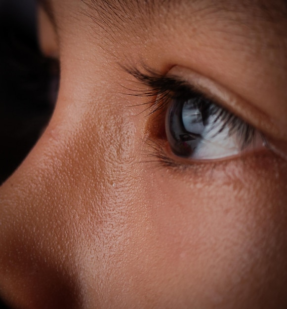 Photo closeup of the eyes of a sad boy