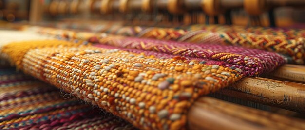 Photo closeup of fabric weaving on a loom