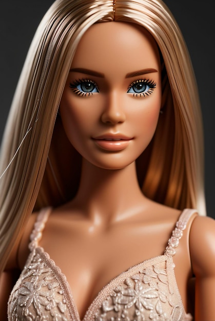 closeup of the face of a barbie doll in realistic style