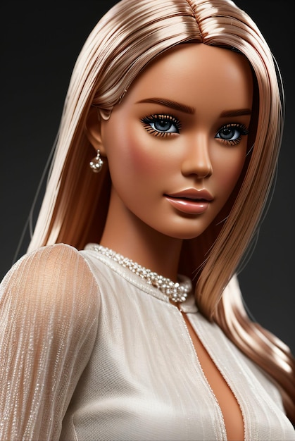 closeup of the face of a barbie doll in realistic style