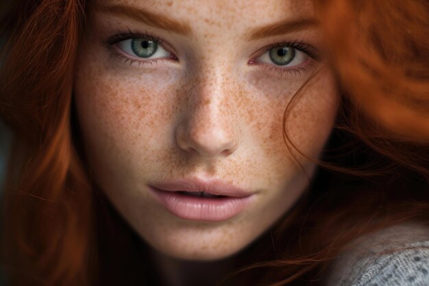 Closeup of the face of a beautiful redhaired woman