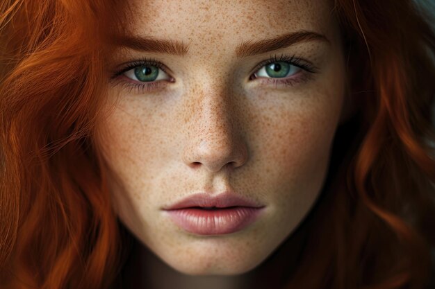 Photo closeup of the face of a beautiful redhaired woman