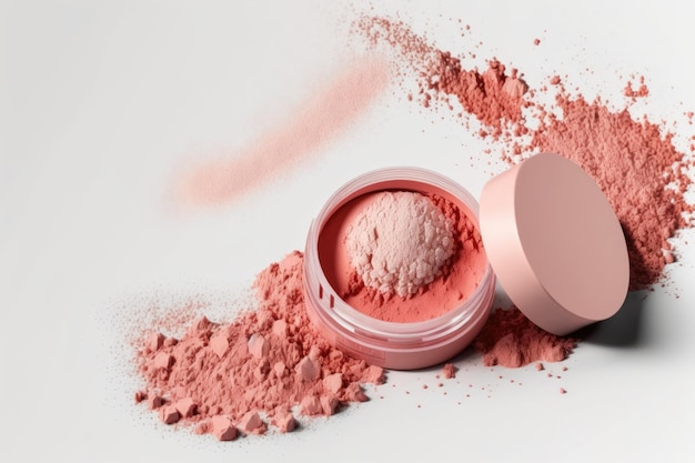 Closeup of face powder on a white backdrop