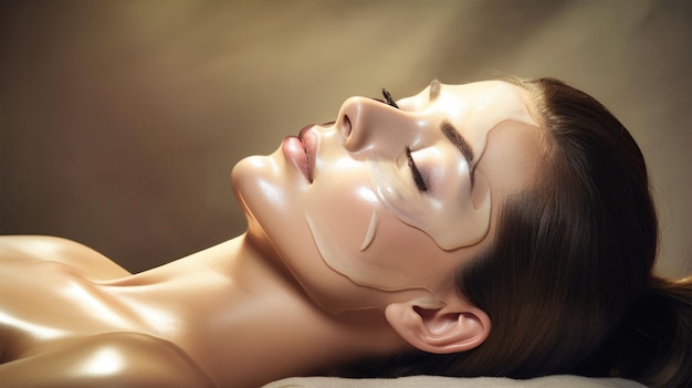 Closeup of the face of a relaxed young woman with closed eyes receiving a professional massage in a spa A beautiful client with perfect skin is doing a massage Healthy lifestyle concept
