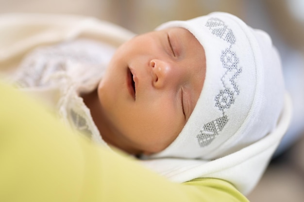 closeup of the face of a small baby sleeping