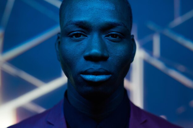 Closeup of face of young serious african man