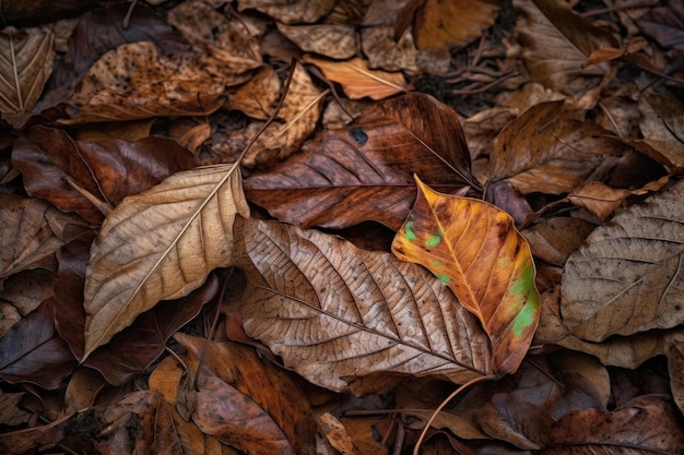 Closeup of fallen leaves with the textures and patterns visible created with generative ai