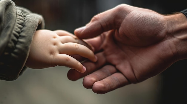 Closeup of a father's hand holding his baby's hand