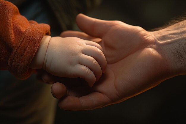 Closeup of a fathers strong hands holding a tiny Generative ai