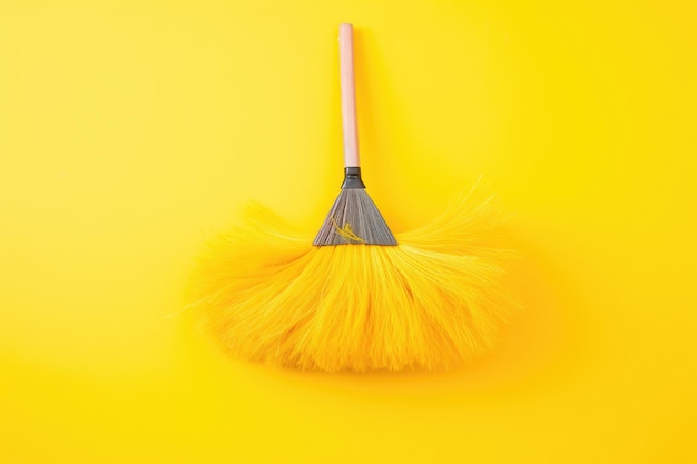 Closeup of feather duster on a bright yellow background