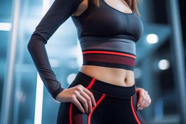 Closeup of a female body in sportswear with AI generated