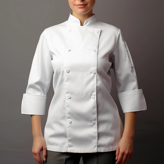 Photo closeup female chef jacket photography for mockup