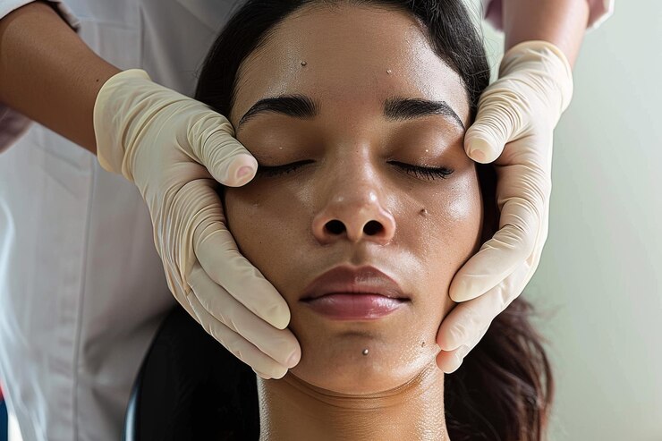 Closeup of female doctor examining patient